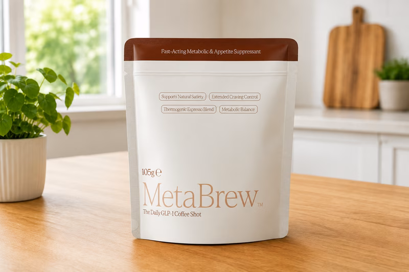 Un'impiegata stanca che sperimenta nebbia mentale e poca energia, con la necessità di un boost di salute e benessere da Metabrew.